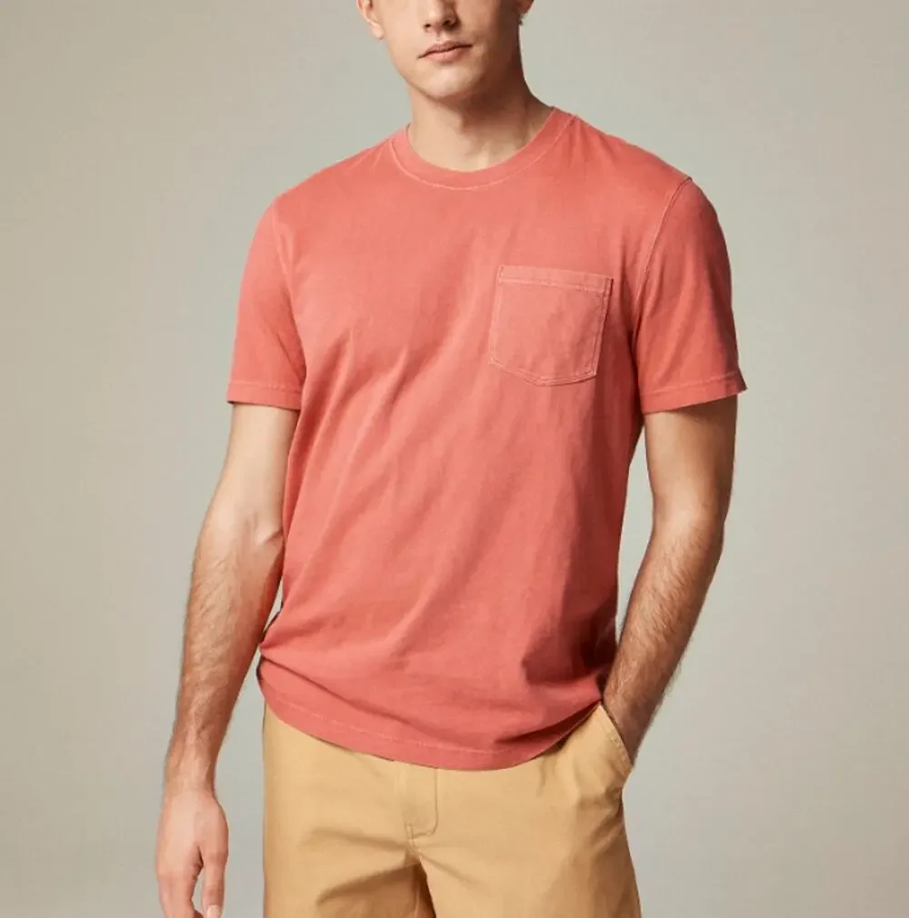 J.Crew Vintage-Wash Cotton Pocket T-Shirt Mens L Pink Short Sleeve Crew Neck